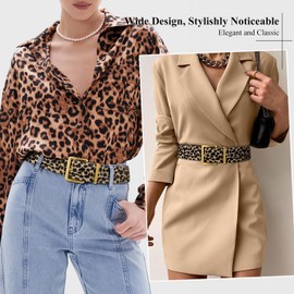 XZQTIVE Women Wide Belt for Dresses Jeans Wide Leather Belt Fashion Suede Belt Belt Thick Belt with Gold Buckle, Leopard(Fit Waist Size 39"-45")