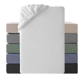 SOULFUL Fitted Sheet 180 x 200 cm, 100% Washed Cotton Flat Sheet up to 25 cm Mattress Height, Breathable with Linen-Like Handle, Oeko-Tex Certified Milky White