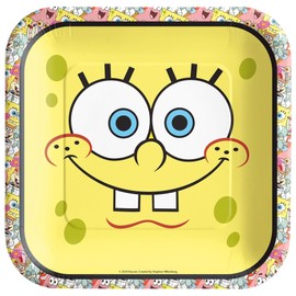 Spongebob SquarePants Birthday Party Supplies Bundle includes 24 Square Lunch Paper Plates 9" and 1 Dinosaur Sticker Sheet