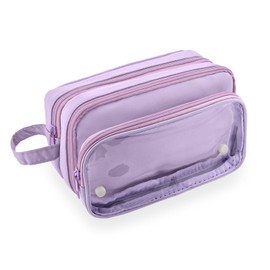 BAYTORY Multi-Compartment Pencil Case, Large Stitch Pencil Cases with Smooth Zipper, Back to School Supplies for Teenage Adult Students (Purple)
