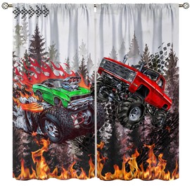 AAVEUP - Cortinas decorativas para niños, camuflaje de dibujos animados, bosque, rojo, verde, llanta de llama grande, para ventana de coche, para recámara, cuarto de bebé, sala de estar, 42 x 45