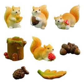 DeryArcle Figurines Squirrels Set of 8 Miniature Lawn Resin Fairy Garden House Figurine Ornaments Entryway Ornaments Cute Fairy House Fairy Room Gardening Lawn Good Luck Micro Landscape Tools Cute
