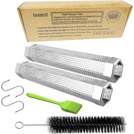 2 Pack 12" Smoker Tube, Pellet Smoker Tube Stainless Steel for BBQ Grill - 5 Hours Billowing Smoke for Hot/Cold Smoking Cheese, Meat, Fish, Hexagon Design, Includes Hooks, Basting & Cleaning Brushes