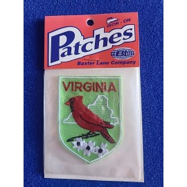 Virginia Red Cardinal Vintage Travel Souvenir Iron-On Patch - New - Free Ship!