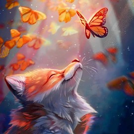 YEESAM ART Cross Stitch Set Pre-Printed Adults Beginners Children Fox and Butterfly 11K 36 x 36 cm DIY Cross Stitch Tickpacks Pre-Printed Embroidery Set