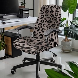 Fiqyvagox Leopard Print Gray Elastic Computer Office Chair Cover Easy to Install Non-Slip High Back Chair Slipcover Breathable Stain Resistant Rotating Chair Cover, L