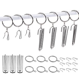 Swpeet 120 anillos de cortina de metal plateados de 1.35 pulgadas a 30 mm para colgar cortinas y ganchos de acero inoxidable de 4 puntas, gancho plisado con ganchos para cortina de cortina para ventana, cortina de ducha