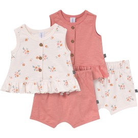 Modern Moments by Gerber Baby Girls' Sleeveless Peplum Tops and Shorts Set, Light Rose Flower Bunches/Rose, 18 Months