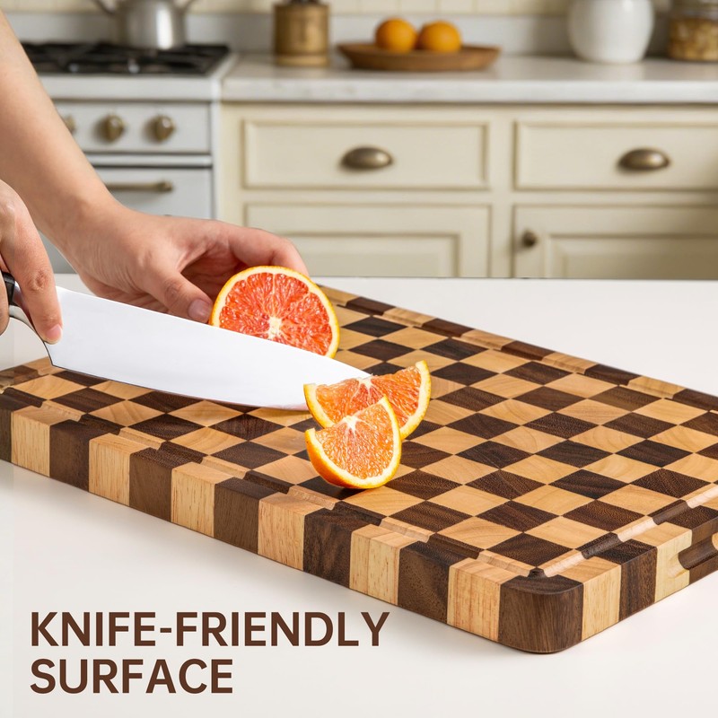 FYCTIO Wooden Cutting Boards for Kitchen, Checkered Cutting Board 1.2"