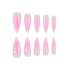 Stiletto Press on Nails Long Fake Nails Pink False Nails Cute Artificial Nails with Designs Acrylic Nail Press ons Extra Long Stick on Nails for Women 24pcs