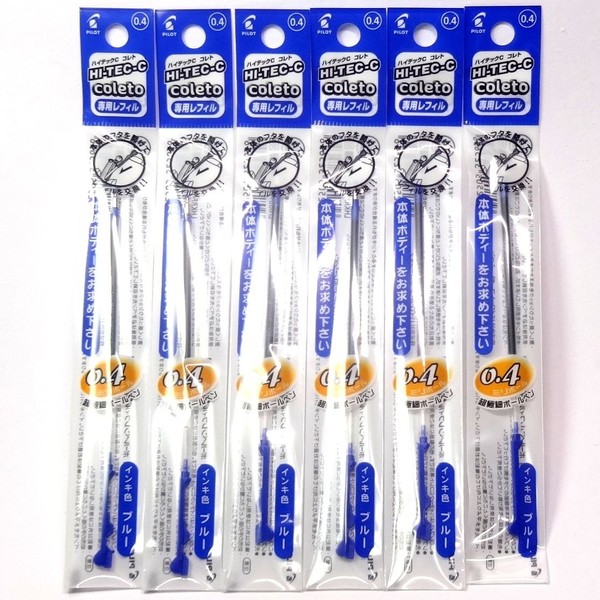 Pilot Hi-Tec-C Coleto Gel Ink Pen Refill 0.4mm, Blue, × 6 Packs/total 6 pcs