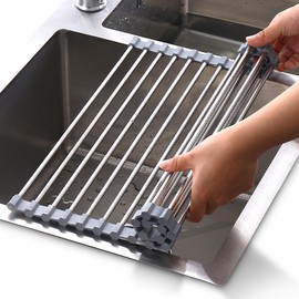 Cheer Collection Dish Drying Rack – Multipurpose Over The Sink Drying Rack Non-Slip Stainless Steel Rack – Heat Resistant and Dishwasher Safe