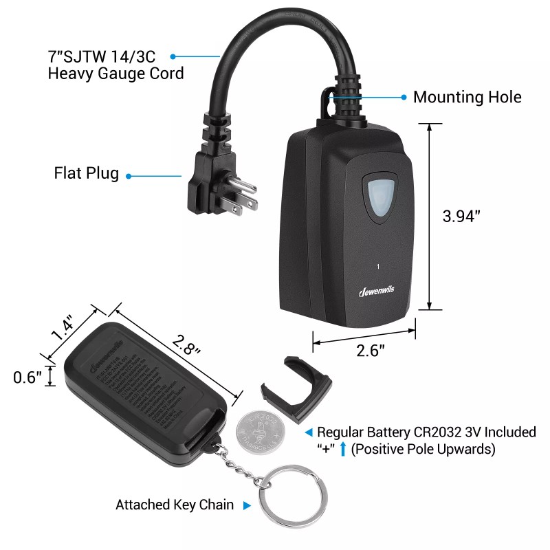 DEWENWILS Outdoor Remote Control Outlet Wireless Electrical Plug in Light