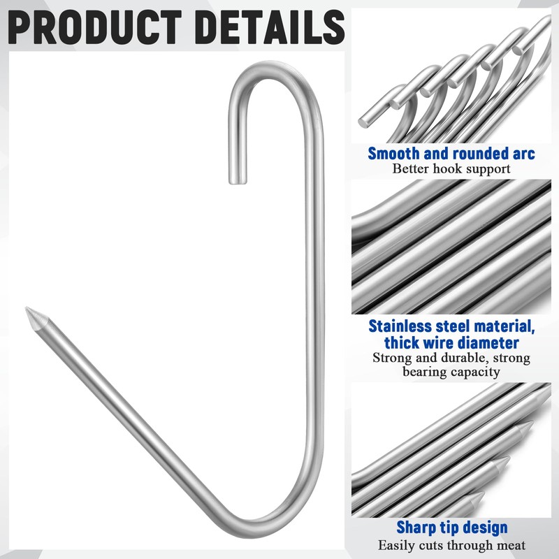 Teenyyou 6pcs Pit Barrel Cooker Meat Hooks, Stainless Steel Smoker