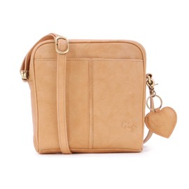 Gigi - Ladies Small Leather Crossbody Bag - Handbag With Long Adjustable Shoulder Strap - With Heart Keyring Charm - OTHELLO 22-29 - Antique Honey
