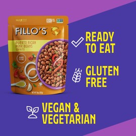 Fillo's Puerto Rican Pink Beans, Ready to Eat Sofrito Beans, 10 oz Pk of 6, Gluten-Free, Preservative-Free, Microwavable Meals, Non-GMO, Vegan, Plant Protein