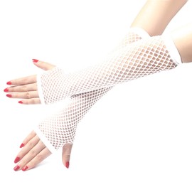 Lansonee 1 Pair Fishnet Gloves Long Fishnet Gloves Party Dress Skirt for Women and Girls-White