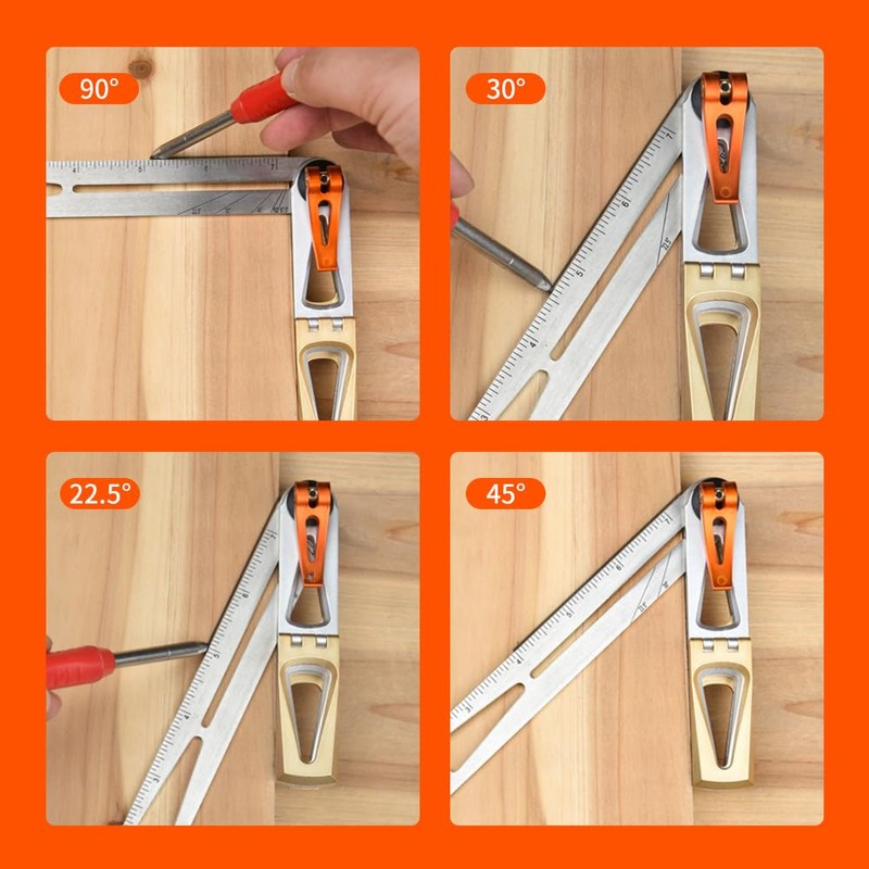 Woodworking 90/45 Degree Scriber Ruler, 6:1/8:1 Dovetail Gauge, T-Shape Multi-Angle