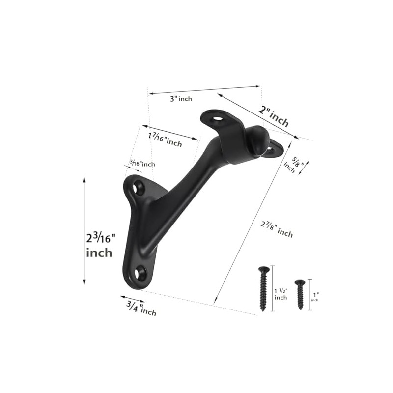 khtumeware 4 Pack 3 Inch Matte Black Hand Rail Bracket