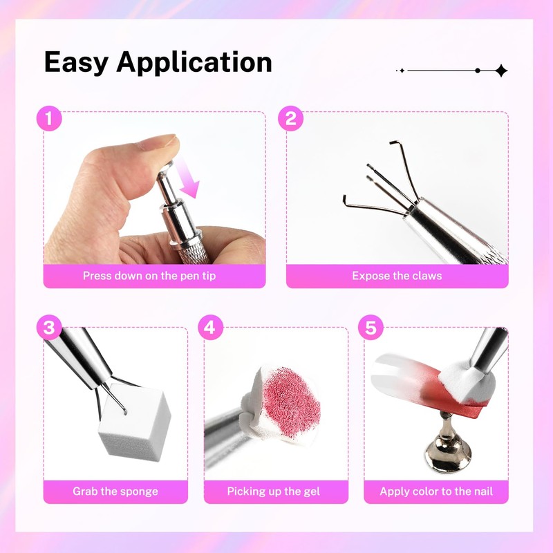 JODSONE 100PCS Soft Nail Sponges for Ombre with 1 Stainless