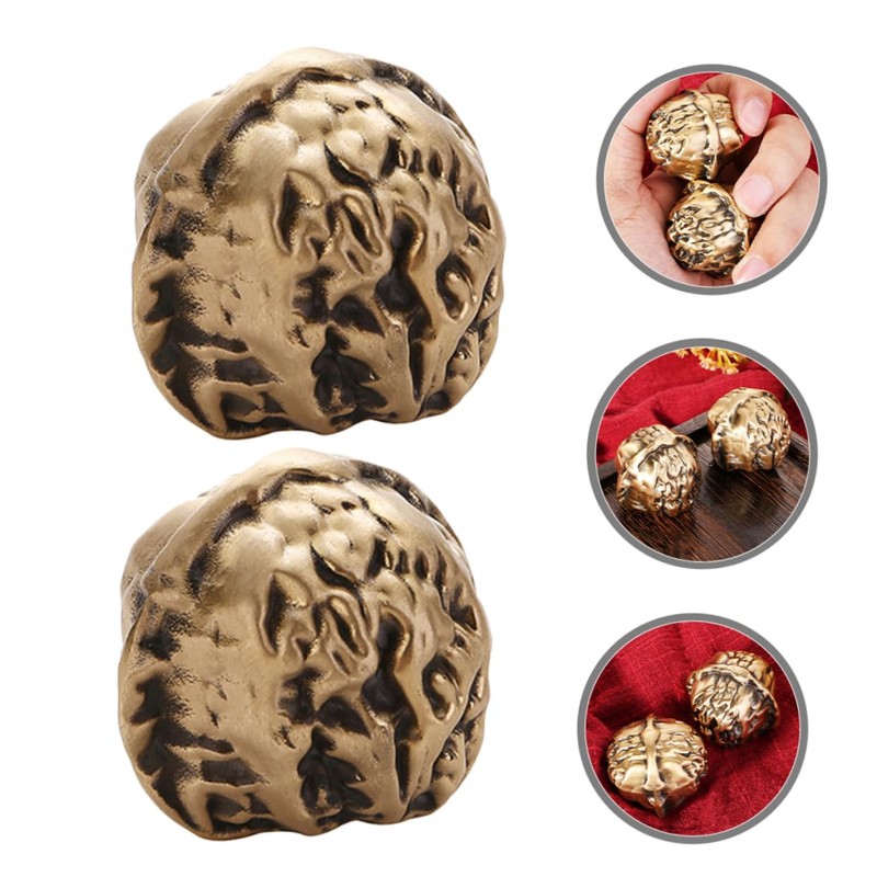 NOLITOY Chinese Decorative Hand Exercise Balls Brass Walnut Handballs Small