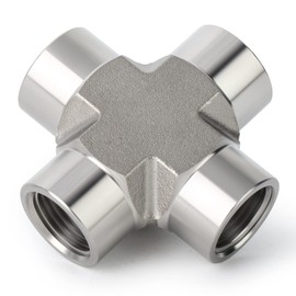 TAISHER 1PCS Forging of 304 Stainless Steel 4 Way Pipe Fittings, 1/4" x 1/4" x 1/4" x 1/4" NPT Female Pipe Fittings