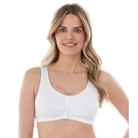 Bestform 9706014 Comfortable Unlined Wireless Cotton Stretch Sports Bra with Front Closure White