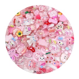 50pcs Slime Charms Cute Set,Pink Transparent Color Bulk Mixed Resin Charms Cute Charm Set Ornament Scrapbooking