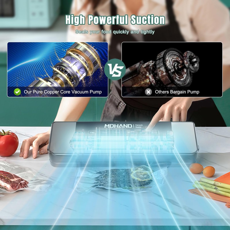 MDHAND Vacuum Sealer Machine, Fast-Compact/Multi-Functional Food Saver Vacuum Sealer Machine