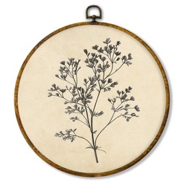 shiviody Vintage Floral Canvas Wall Art Decor, Neutral Botanical Black Flower Decor, Retro French Country Round Hanging Frame Prints Decorations for Bedroom Dining Room Home 10"x10"