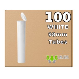 W Gallery 100 White 98mm Tubes, Pop Top are Open, Smell-Proof BPA-Free Plastic Container Holder Vial fits 98mm 84mm 83mm 1 1/4, 80mm