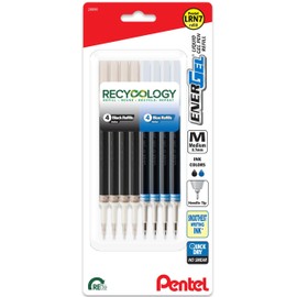 Pentel Energel 0.7 Refills - Needle Tip - Medium Point - Pack of 4 Black and 4 Blue (8 Total) - Model: LRN7