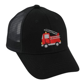 Besforta Cute Fire Engine Embroidery Children's Baseball Caps Adjustable Washed Baseball Hats for Boys Girls, Mesh Fabric (Black)