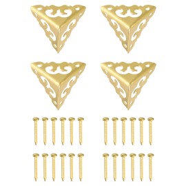 sourcing map 4 Pcs Brass Edge Guard, 20mm Decorative Box Corner Cover, Corner Protector, Vintage Stair Dust Corners with Screws, Gold