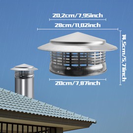 Baoblaze Fireplace Chimney Cover, Chimney Attachment Stainless Steel, Chimney Cover, Rain Cover Made of Titanium Zinc Cover for Chimney Pipe, Flue Pipe, Chimney, Inner Diameter 200 mm
