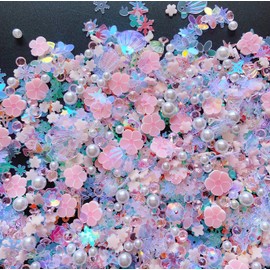 Sequins Holographic Polymer Clay Slices Nail Glitter 3D Holographic Snowflake Shell Butterfly Plum Blossom Nail Sequins Slices Polymer Clay Nail Decals for DIY Nail Decoration (Pink-54)