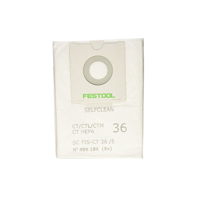 Festool 496186 SELFCLEAN Filter Bag for CT 36, Quantity 5