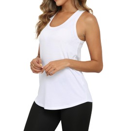 PRIMODA Womens Loose Fit Racerback Tank Top Sleeveless Tops Summer Scoop Neck Curved Hem Tanks (White M)