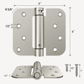 HOSOM Self Closing Door Hinges Brushed Nickel Spring Loaded Hinges 4 Inch Adjustable Tension for Garage, Front Door, Back Door, UL Listed, for Left and Right Hand Door, 5/8'' Radius Corners, 3 Pack