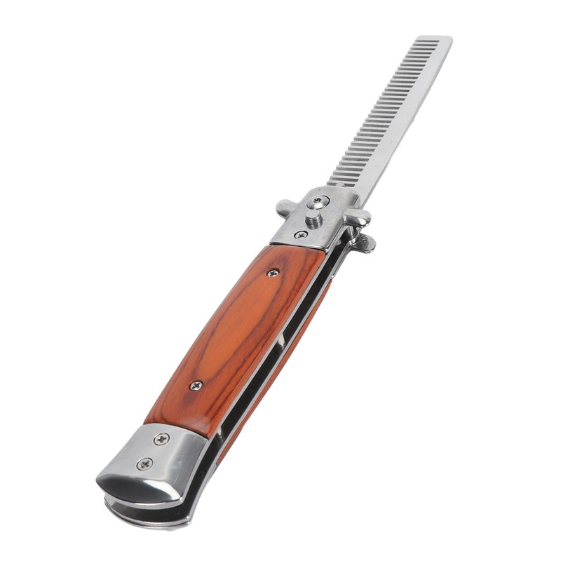 Switchblade Oil Hair Comb Stainless Steel Portable Automatic Spring Folding