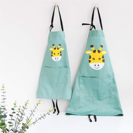 Lindong Apron, Cute Animals, With Pocket, Adults And Children’s Sizes, Waterproof, Cotton, Linen, Kitchen Apron, Cooking Apron