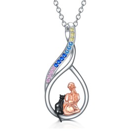 TOUPOP Cat Necklace for Women 925 Sterling Silver Cat Jewelry Gifts for Cat Lovers, Large, Sterling Silver, Cubic Zirconia