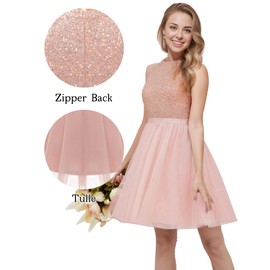 Dressystar Women's Short Sequin Tulle Halter Homecoming Cocktail Party Dress SQ68 Blush L