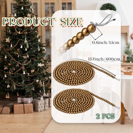 2Pcs Wooden Christmas Garland Decorations,26FT Christmas Tree Ornament Round Wood Beads,Farmhouse Bead Garland for Hanging Decoration,Fireplace,Xmas Holiday,Party Supplies(Gold)