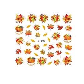 Generic Autumn Leaf Maple Pumpkin Fruit Thanksgiving Turkey Water Transfer Nail Sticker M802 Nail Wraps Stickers Manicure Supplies for Women Nails Full Long Lasting Easy Apply and Remove