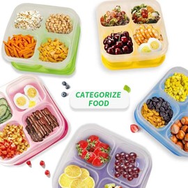 Yuzita 5 Pack Snack Boxes for Kids, Snack Containers Bento Snack Box Lunch Boxes Divided Food Storage Containers with Compartments for School Work Travel Picnic