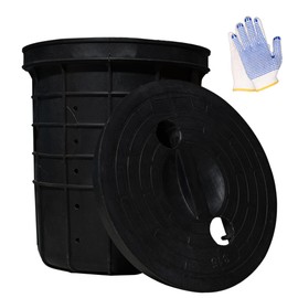 Perforated Sump Basin with Cover, Perforated Sump Pump Bucket with Drilled Holes for Crawl Spaces, Yards, Patios, Driveways and basements (13 x 11.4 x 15 Inch)