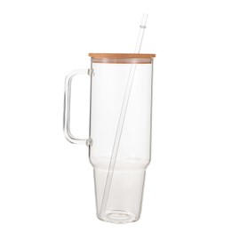 Creative Gifts International Glass 40 oz. Tumbler with Bamboo Lid, Handle & Straw - Clear
