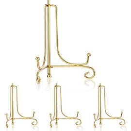 Tatuo 4 Packs Plate Stands for Display 6 Inch Plate Holder Display Stand, Iron Easel Picture Frame Holder, Decorative Photo Holder Stand for Home Decoration (Gold, 6 Inch)