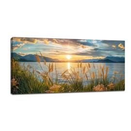 Extra Large Lake Wall Art Landscape Nature Canvas Living Room Pictures Framed Prints Sunset Mountain Oversize Wall Decor Big Painting Artwork for Bedroom Dining Office Home 60"x30"
